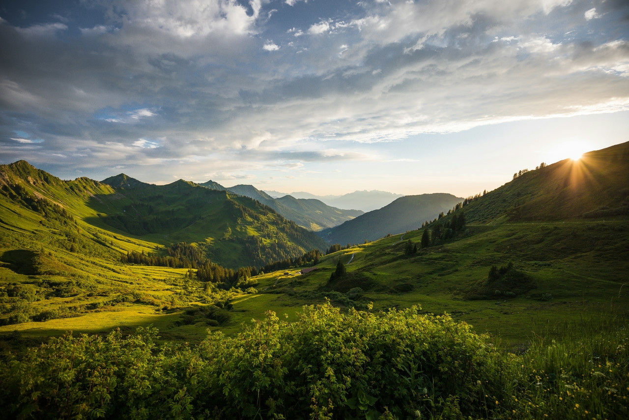green mountains under blue sky during daytime, Ultra