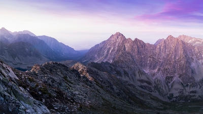 landscape photography of mountain ranges under purple and pink skies, Standard